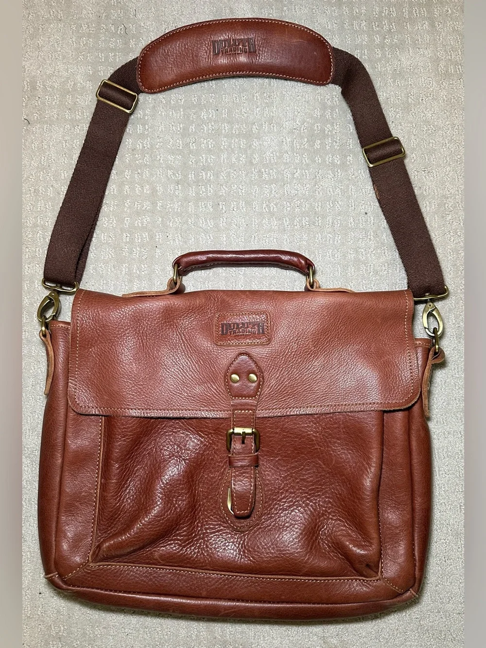 Duluth‎ Trading Co Full Grain Leather Briefcase Laptop Brown Saddle Messenger